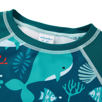 UPF 50+ Boy Swimsuit Set-Swim Top and Short 2 Piece-Green Whale
