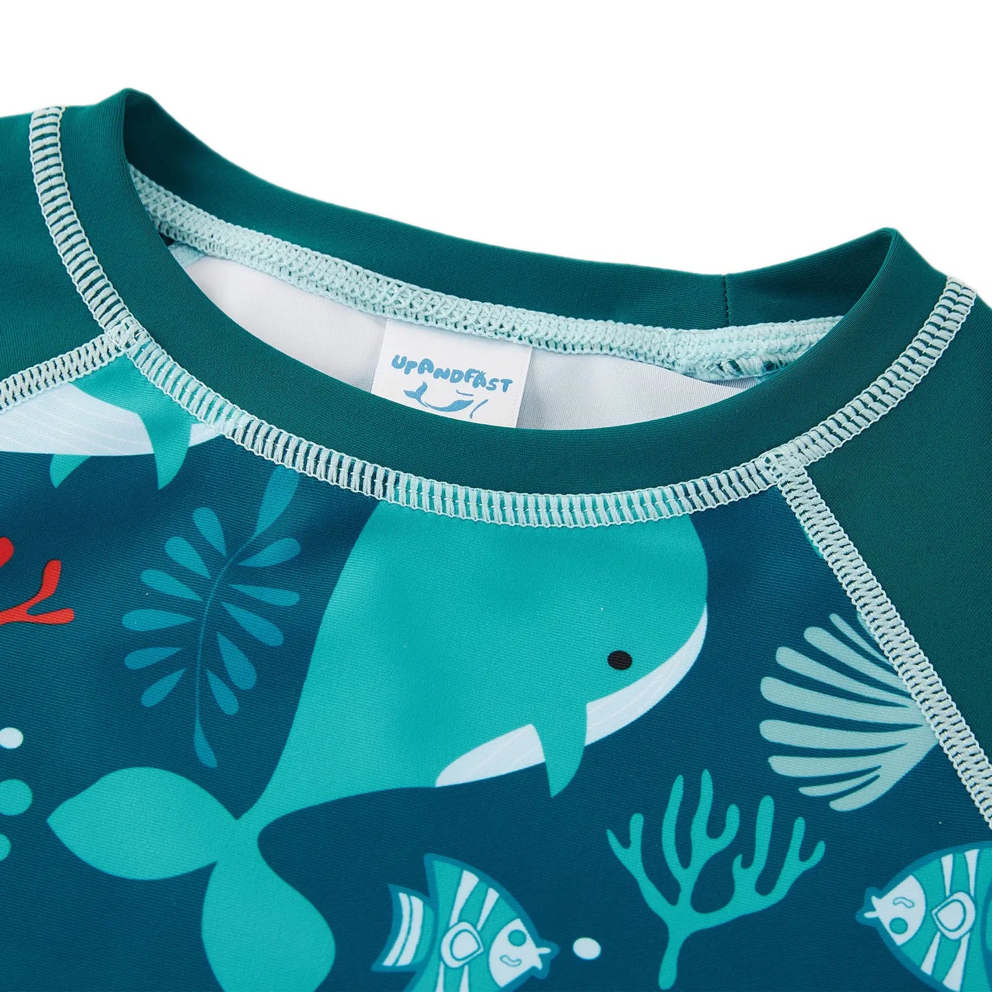 UPF 50+ Boy Swimsuit Set-Swim Top and Short 2 Piece-Green Whale