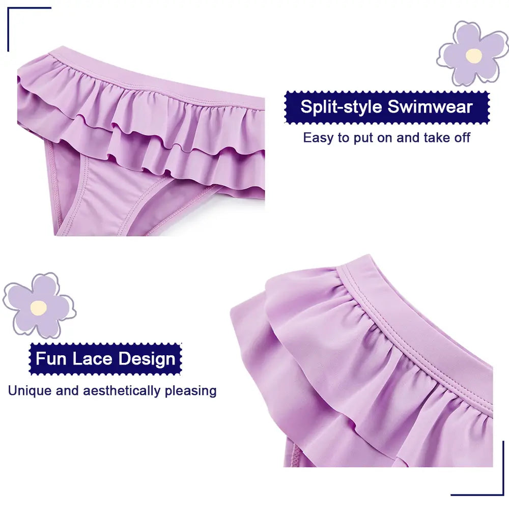 Dziewczęcy kostium kąpielowy typu split UPF 50+ dla dzieci Rash Guard Set-fioletowy kwiat