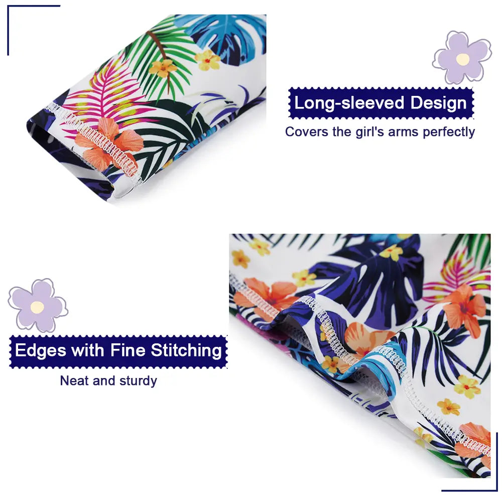 Dziewczęcy kostium kąpielowy typu split UPF 50+ dla dzieci Rash Guard Set-fioletowy kwiat