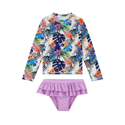 Dziewczęcy kostium kąpielowy typu split UPF 50+ dla dzieci Rash Guard Set-fioletowy kwiat