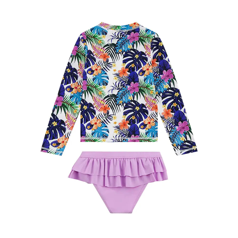 Dziewczęcy kostium kąpielowy typu split UPF 50+ dla dzieci Rash Guard Set-fioletowy kwiat