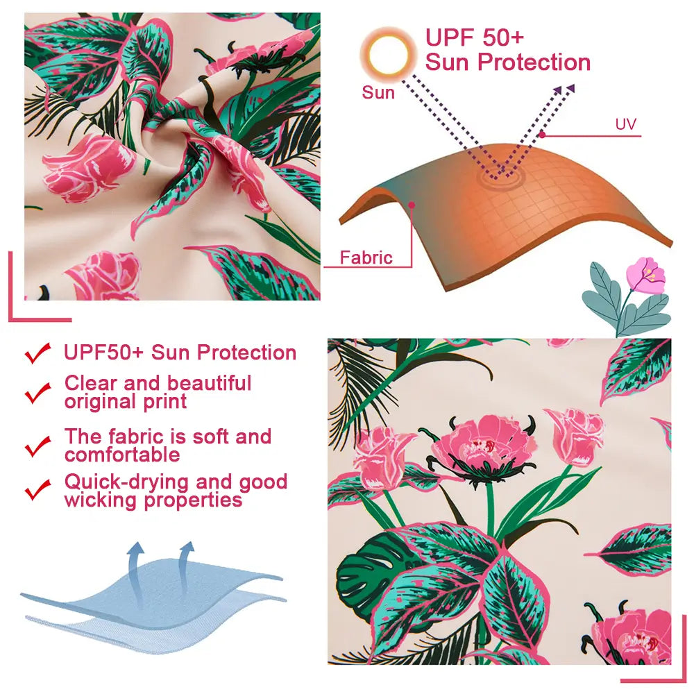 UPF 50+ Kids Girl Swimwear Set-Flower Tankini + Swim Trunk