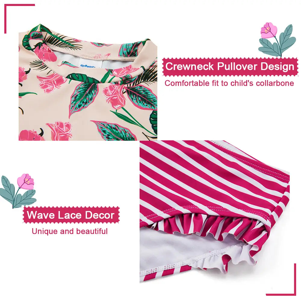 UPF 50+ Kids Girl Swimwear Set-Flower Tankini + Swim Trunk