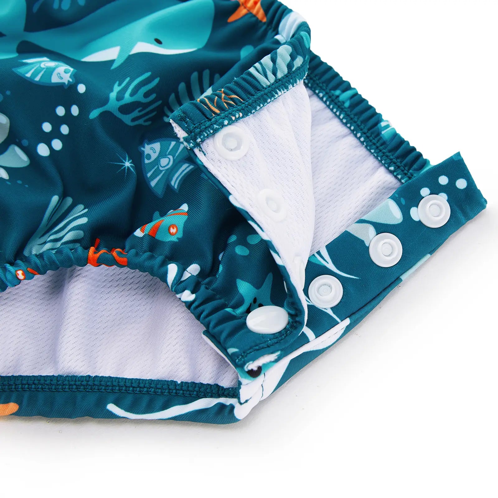 UPF 50+ Reusable Baby Swim Diaper with Snap-Green Whale