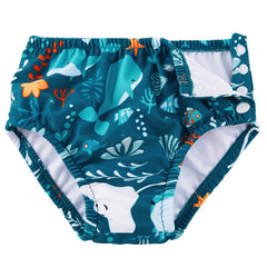 UPF 50+ Reusable Baby Swim Diaper with Snap-Green Whale