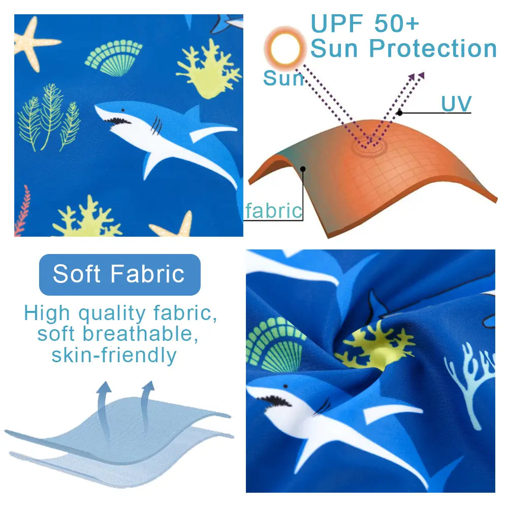 UPF 50+ Baby Boy One Piece Swimwear with Sun Hat-Blue Shark