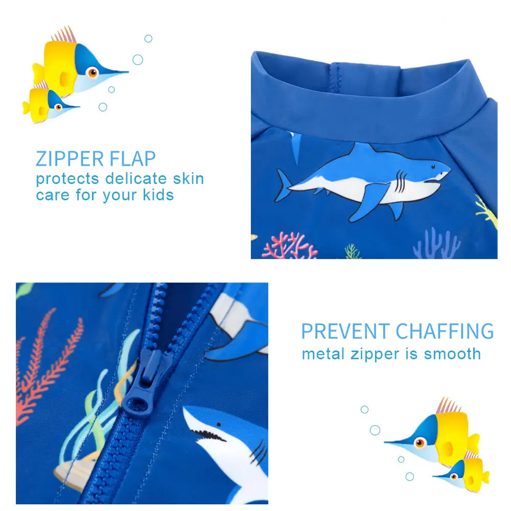 UPF 50+ Baby Boy One Piece Swimwear with Sun Hat-Blue Shark