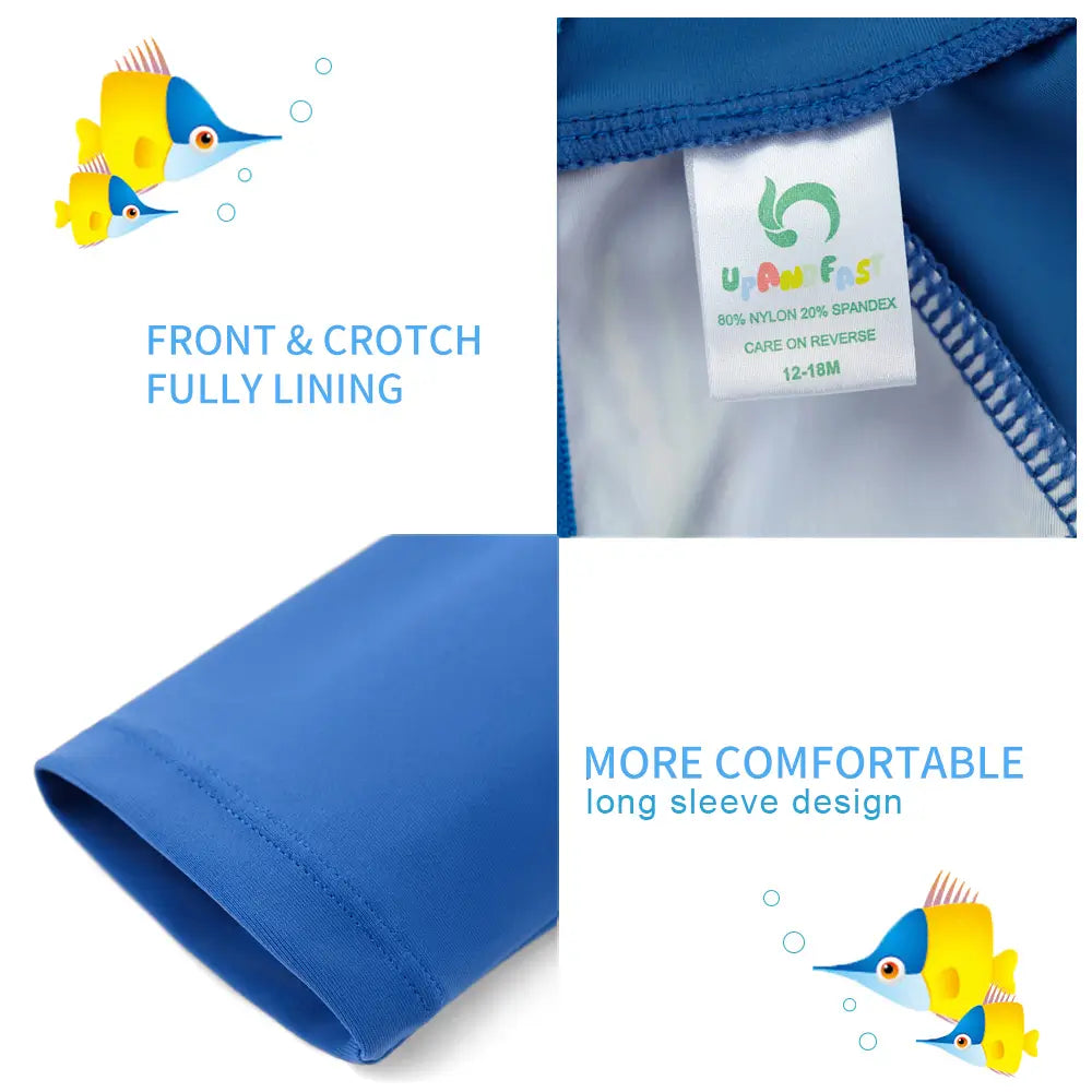UPF 50+ Baby Boy One Piece Swimwear with Sun Hat-Blue Shark
