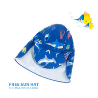 UPF 50+ Baby Boy One Piece Swimwear with Sun Hat-Blue Shark