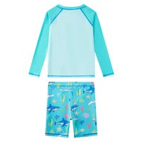 UPF 50+ Toddler Boy Swimsuit 2 Piece Swim Top and Short-Green Shark