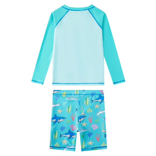 UPF 50+ Toddler Boy Swimsuit 2 Piece Swim Top and Short-Green Shark