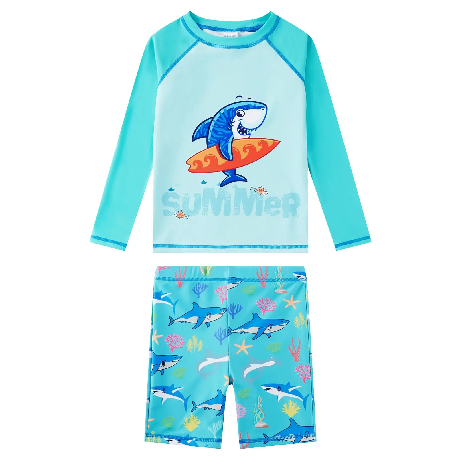 UPF 50+ Toddler Boy Swimsuit 2 Piece Swim Top and Short-Green Shark
