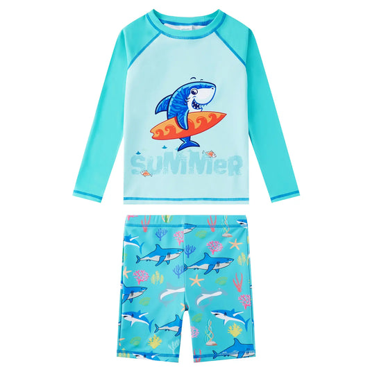 UPF 50+ Toddler Boy Swimsuit 2 Piece Swim Top and Short-Green Shark