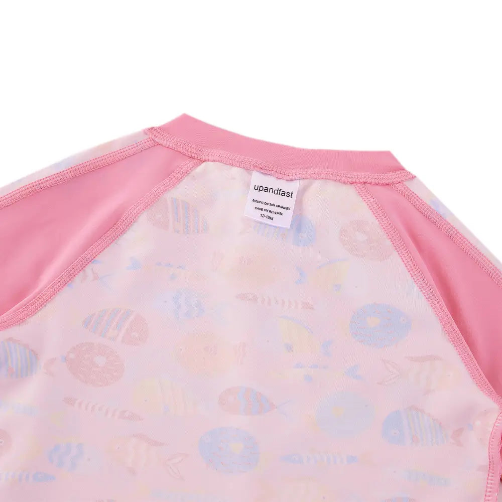 Upandfast Baby Girls One Piece Swimsuit with Full Zipper UPF 50+ | Pink Tropical Fish